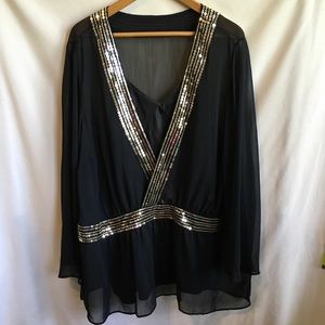 Lane Bryant NWT Sheer Sequined Pullover & Camisole Sz 26/28 Black
